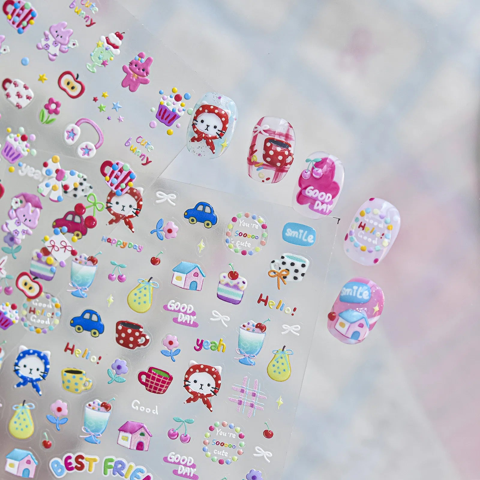Bunny Stationery Nail Stickers | Kawaii Doodle Nail Art Decals - image 4