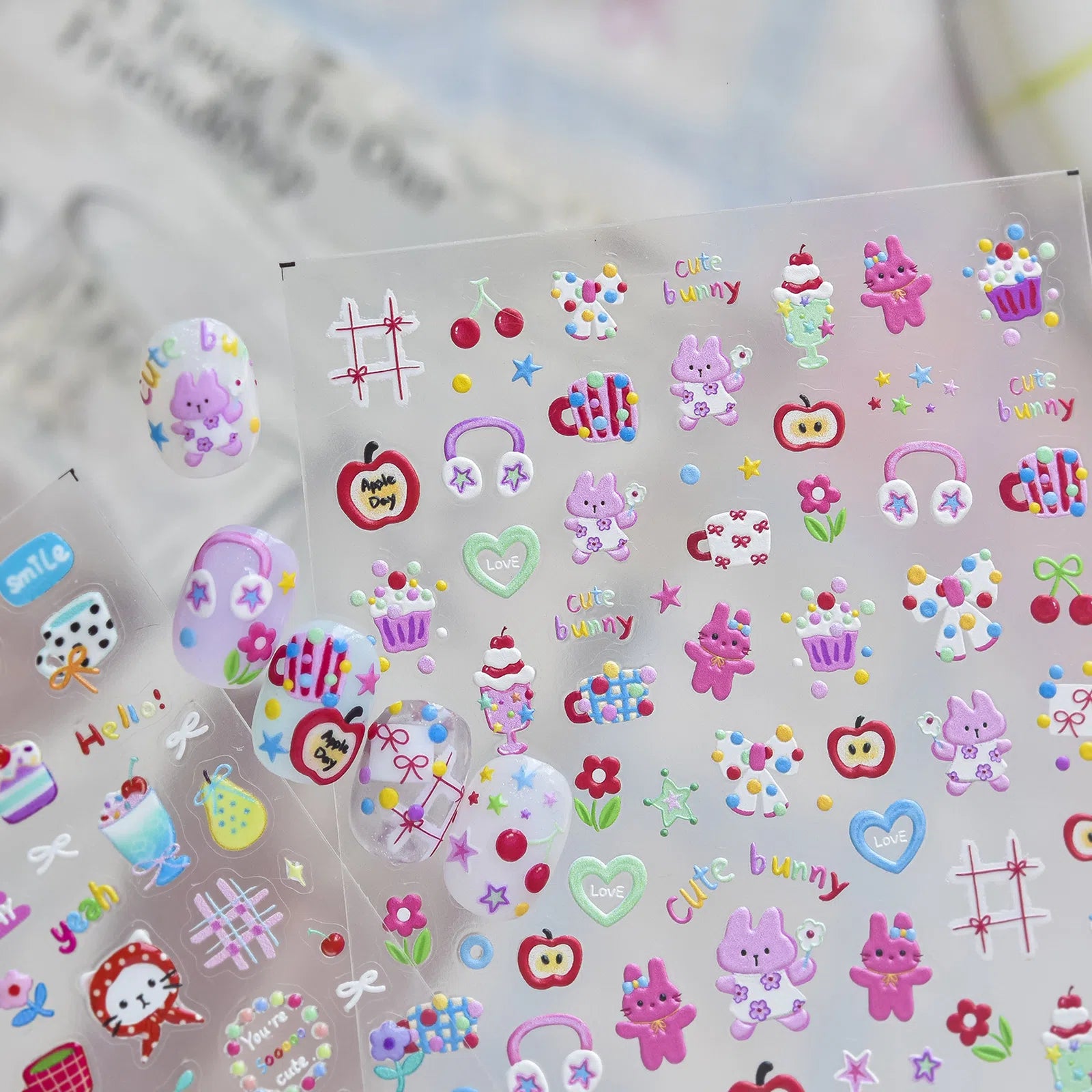 Bunny Stationery Nail Stickers | Kawaii Doodle Nail Art Decals - image 5