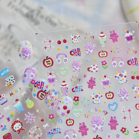 Bunny Stationery Nail Stickers | Kawaii Doodle Nail Art Decals - image 5