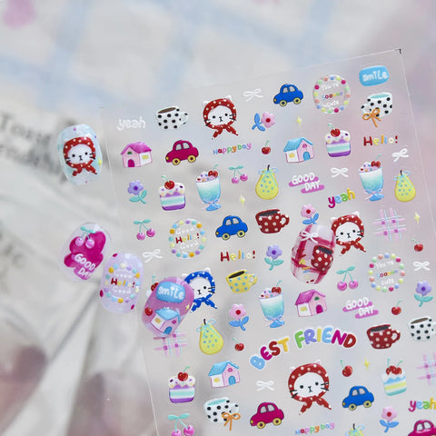 Bunny Stationery Nail Stickers | Kawaii Doodle Nail Art Decals - image 6