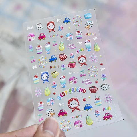Bunny Stationery Nail Stickers | Kawaii Doodle Nail Art Decals - to5942 variant image