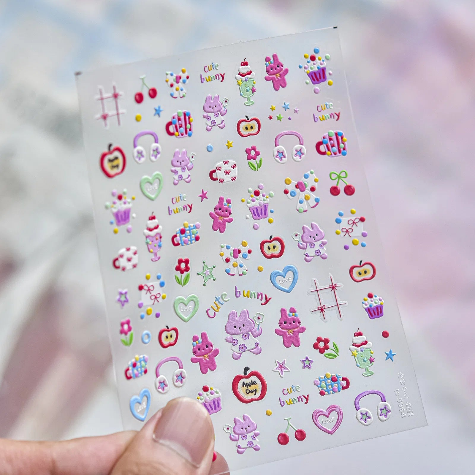 Bunny Stationery Nail Stickers | Kawaii Doodle Nail Art Decals - to5964 variant image