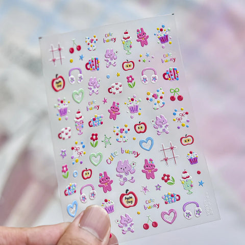 Bunny Stationery Nail Stickers | Kawaii Doodle Nail Art Decals - to5964 variant image