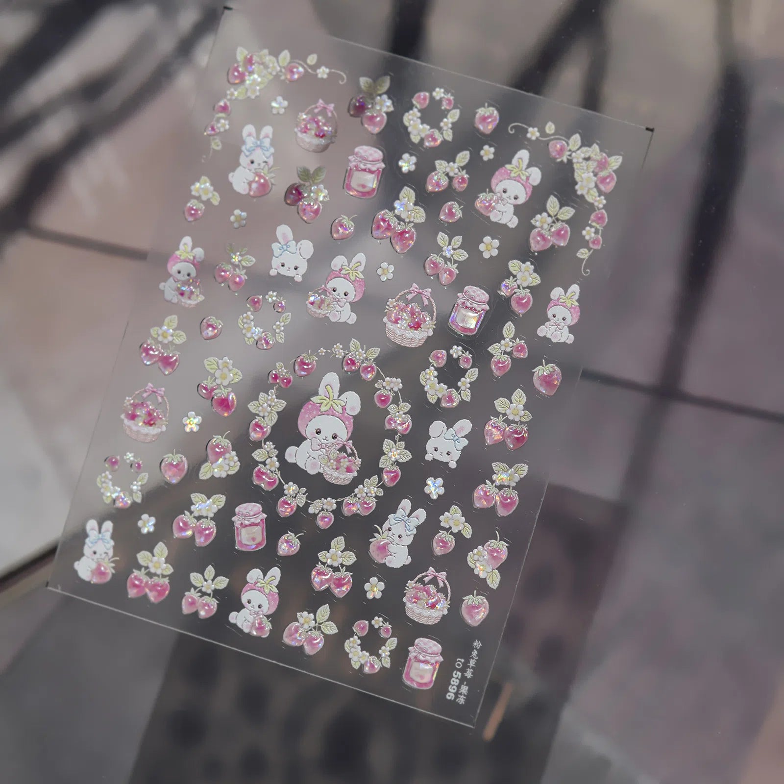 Bunny Strawberry Nail Stickers | Kawaii Fruit Nail Art Decals - image 2