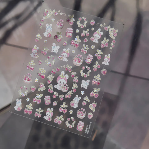 Bunny Strawberry Nail Stickers | Kawaii Fruit Nail Art Decals - image 2