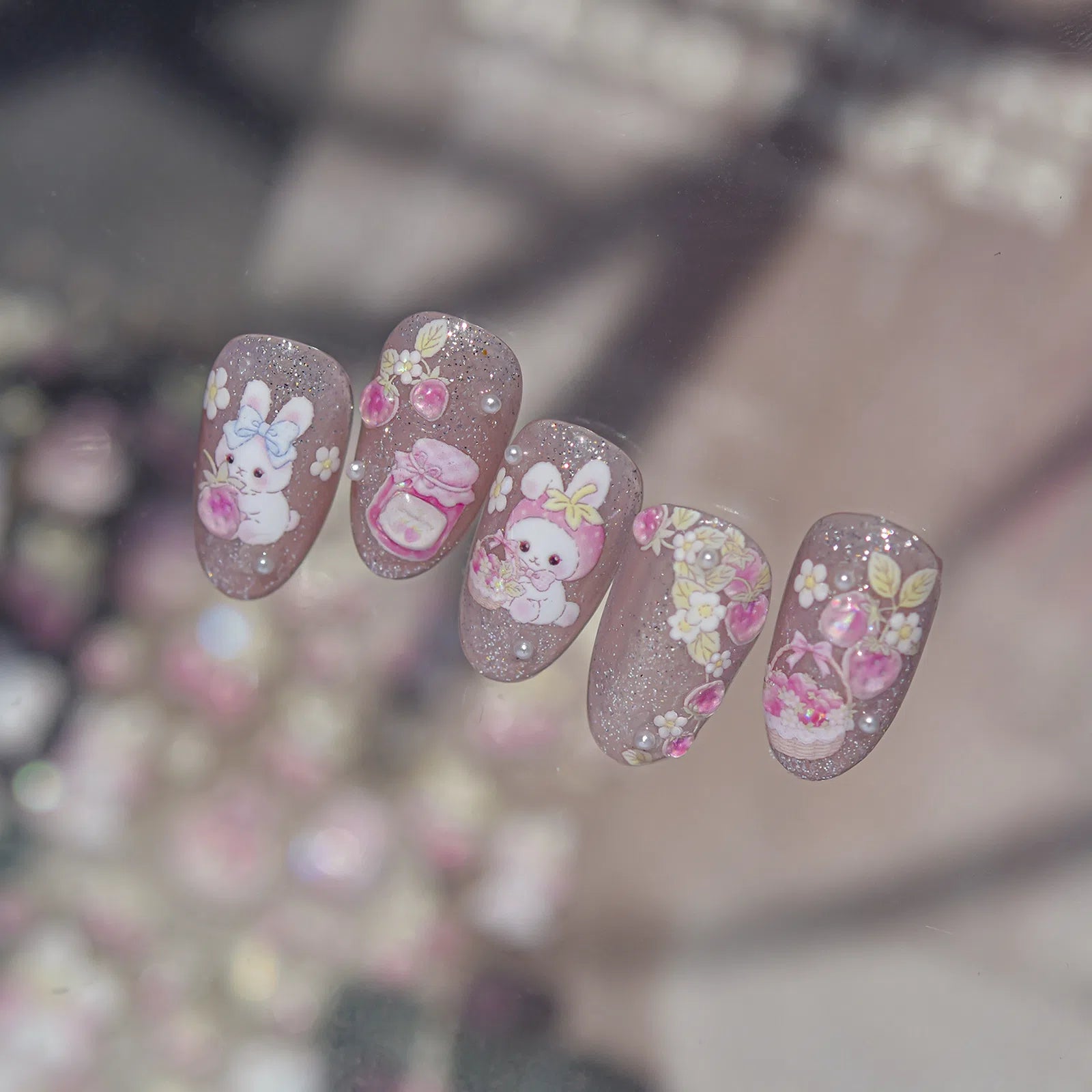 Bunny Strawberry Nail Stickers | Kawaii Fruit Nail Art Decals - image 4