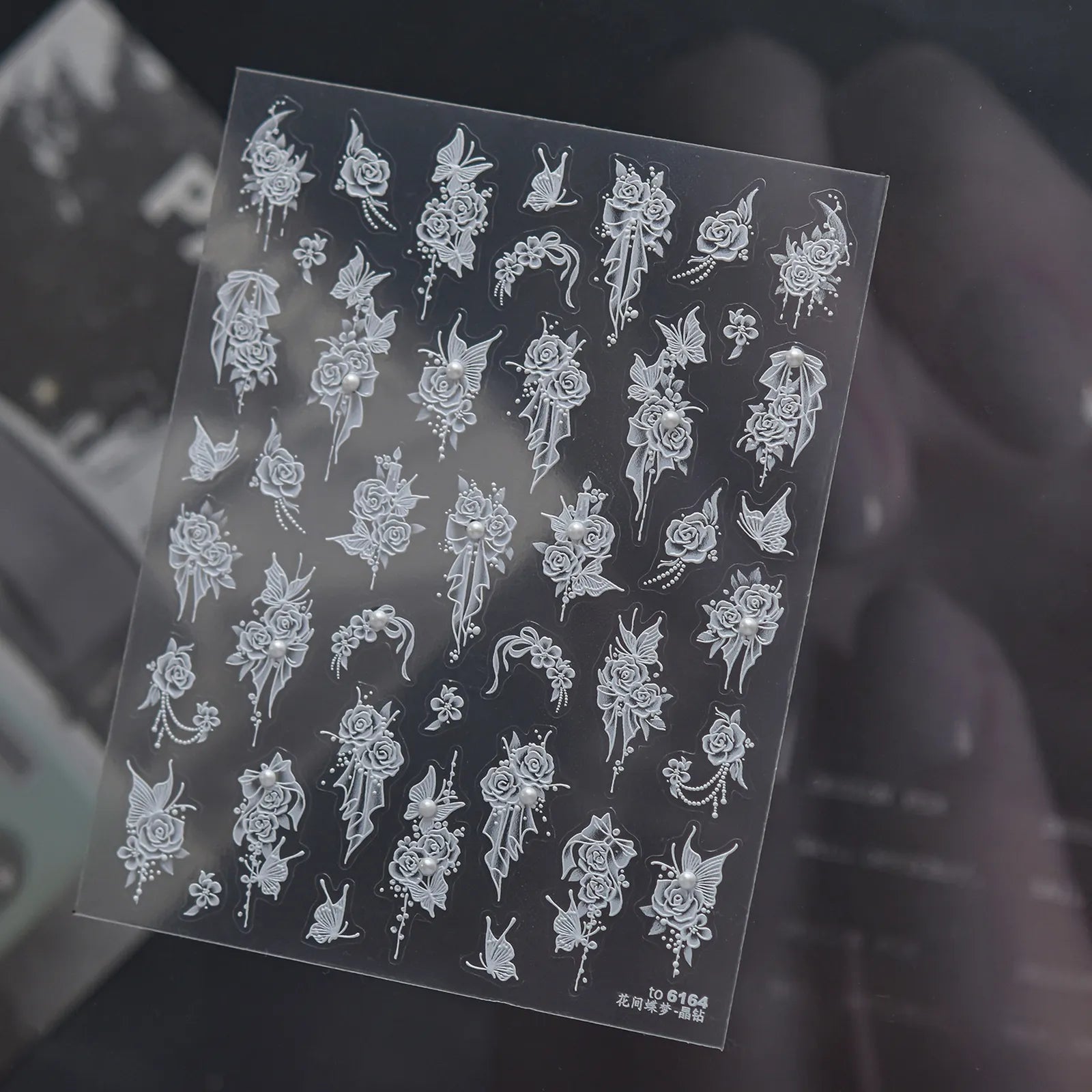Butterfly Flower Nail Stickers | Crystal Romantic Nail Art Decals image