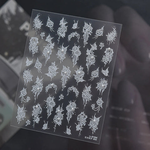 Butterfly Flower Nail Stickers | Crystal Romantic Nail Art Decals image
