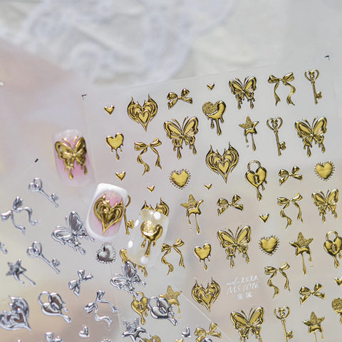 Butterfly Heart Nail Stickers | Luxury Metallic Nail Art Decals - image 1