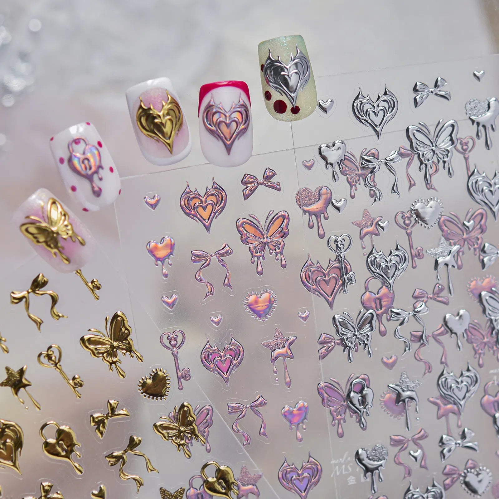 Butterfly Heart Nail Stickers | Luxury Metallic Nail Art Decals - image 2