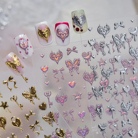 Butterfly Heart Nail Stickers | Luxury Metallic Nail Art Decals - image 2