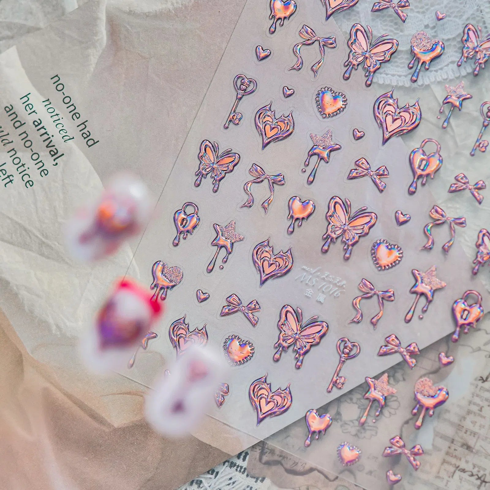Butterfly Heart Nail Stickers | Luxury Metallic Nail Art Decals - image 3