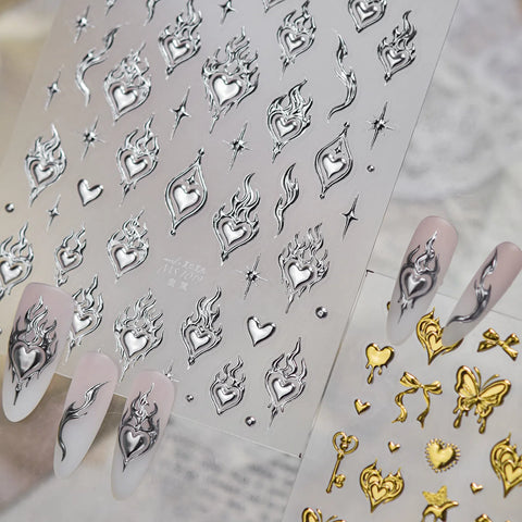 Butterfly Heart Nail Stickers | Luxury Metallic Nail Art Decals - image 4