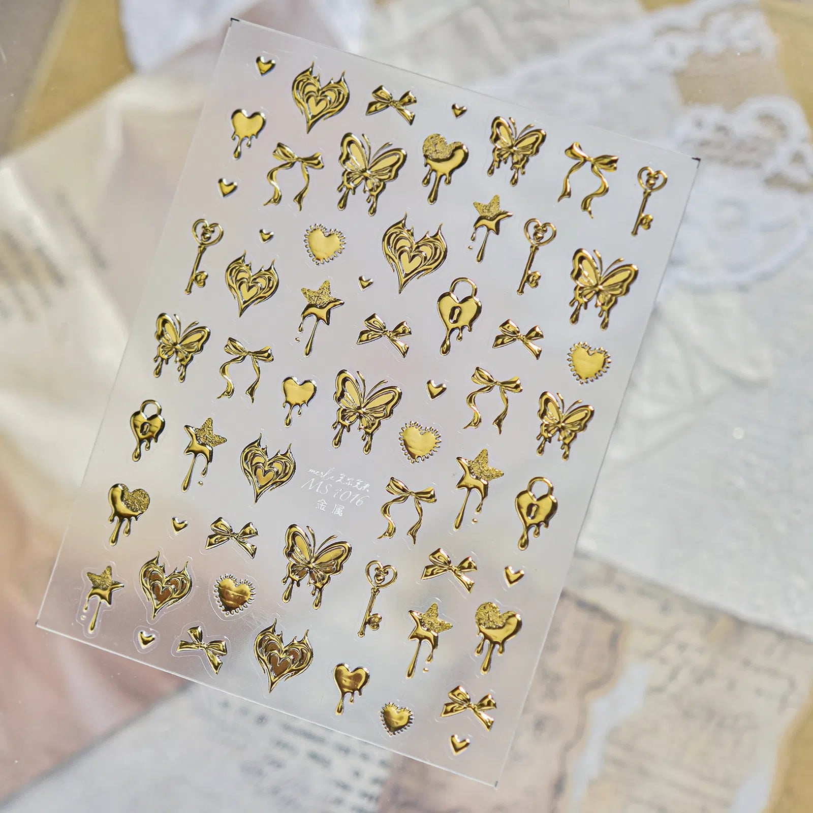 MS1016-gold Butterfly Heart Nail Stickers variant image - Tomoni Nail Art