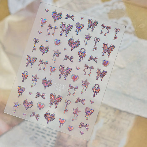 MS1016-laser-pink Butterfly Heart Nail Stickers variant image - Tomoni Nail Art