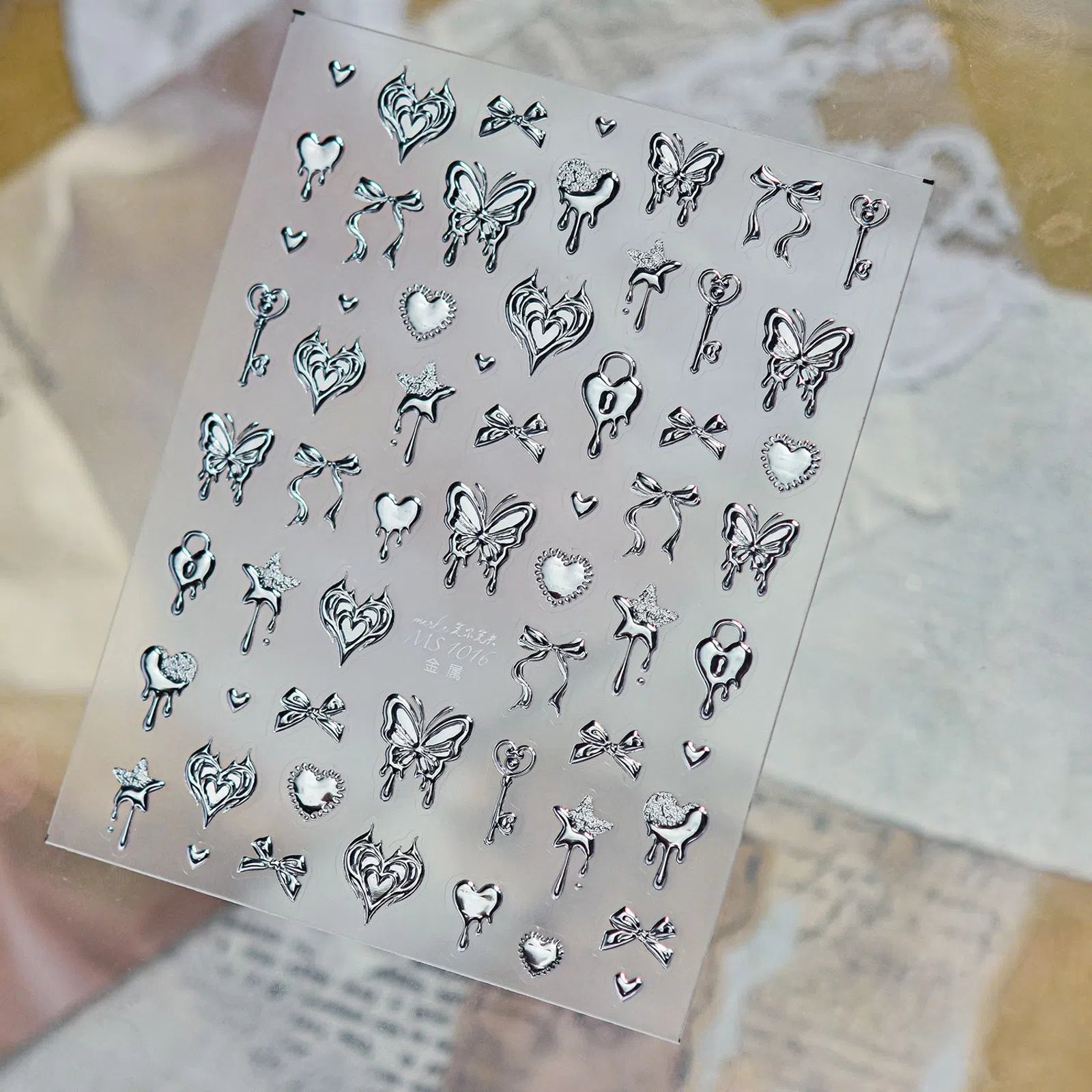 MS1016-silver Butterfly Heart Nail Stickers variant image - Tomoni Nail Art