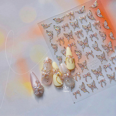 Butterfly Nail Stickers, Aesthetic Butterfly Nail Decal, Gold Butterfly Nails, Butterfly And Bowknot Nail Stickers, Butterfly Manicure