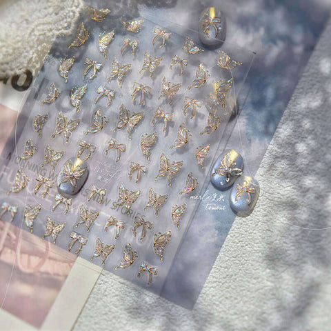 Butterfly Nail Stickers, Aesthetic Butterfly Nail Decal, Gold Butterfly Nails, Butterfly And Bowknot Nail Stickers, Butterfly Manicure