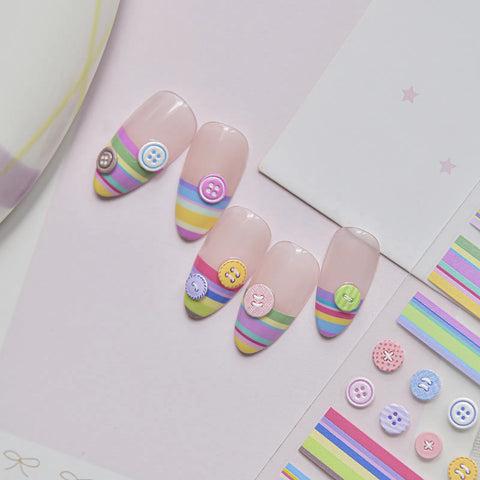 Button Stripe Nail Stickers | Kawaii Patchwork Nail Art Decals - image 4