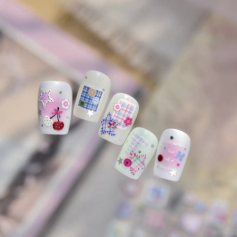 Button Stripe Nail Stickers | Kawaii Patchwork Nail Art Decals - image 5