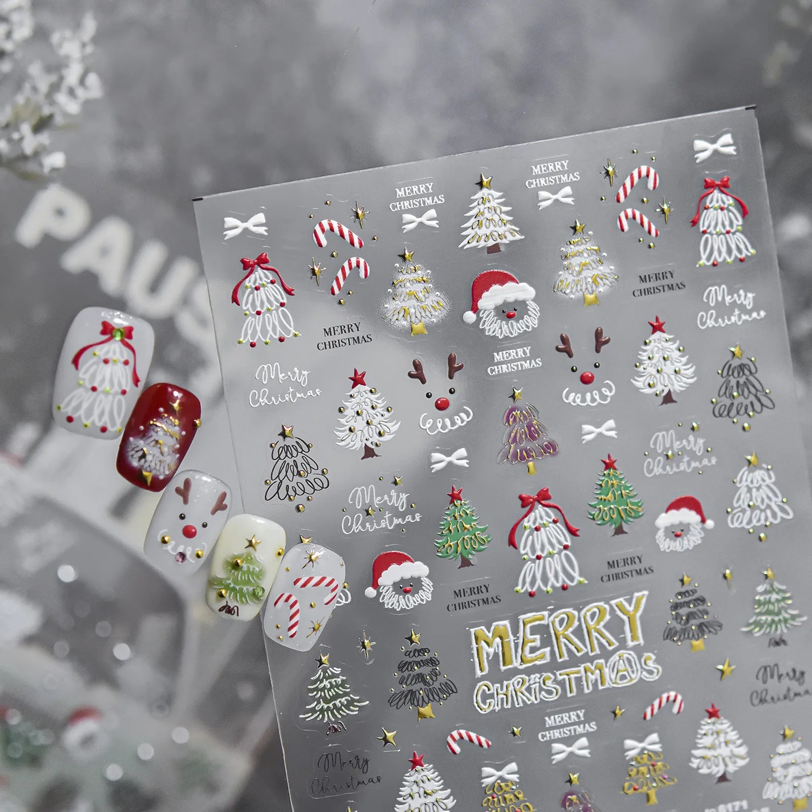Candy Cane Bow Nail Stickers - nail art product image 3