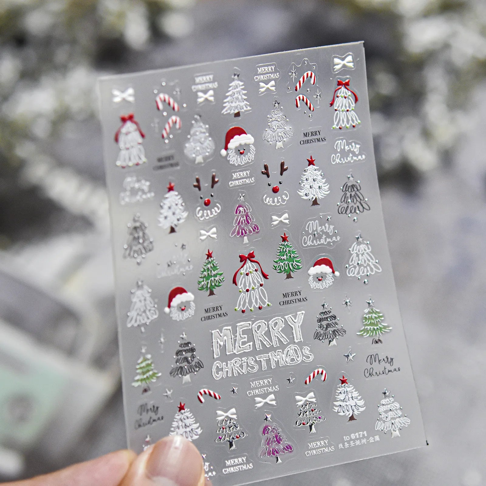 Candy Cane Bow Nail Stickers | Christmas Nail Art Decals image