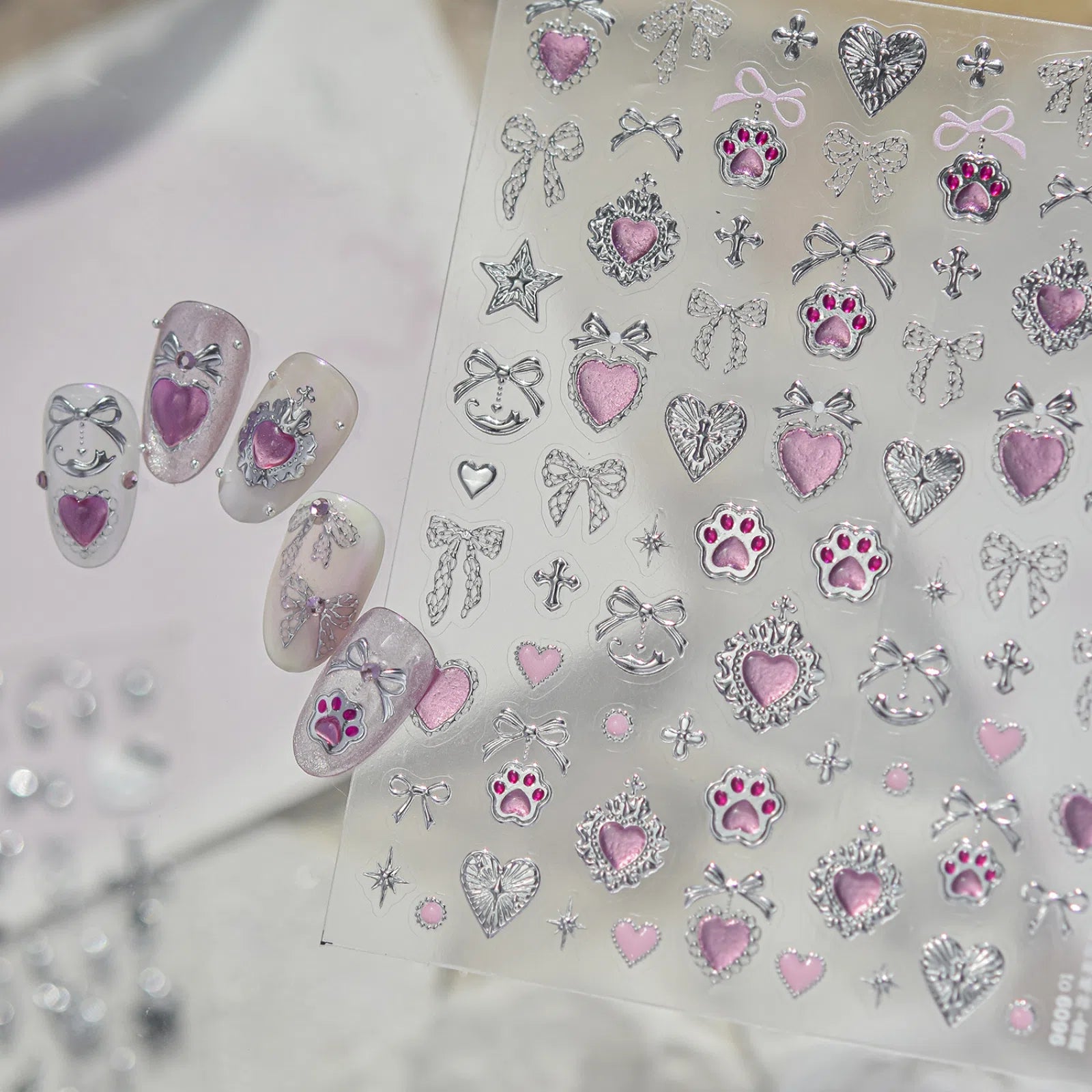 Cat Paw Bow Nail Stickers | Kawaii Nail Art Decals - image 1