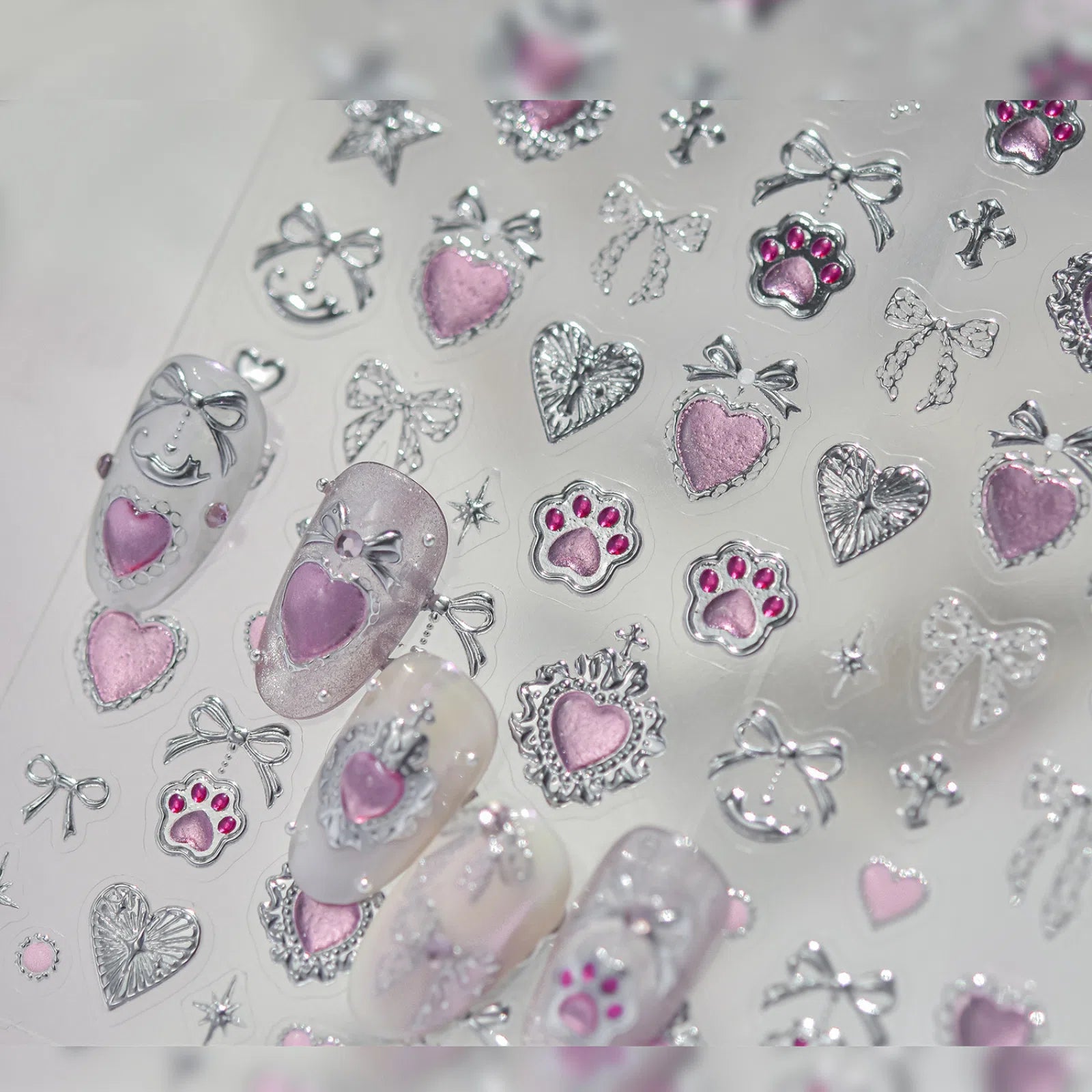 Cat Paw Bow Nail Stickers | Kawaii Nail Art Decals - image 2