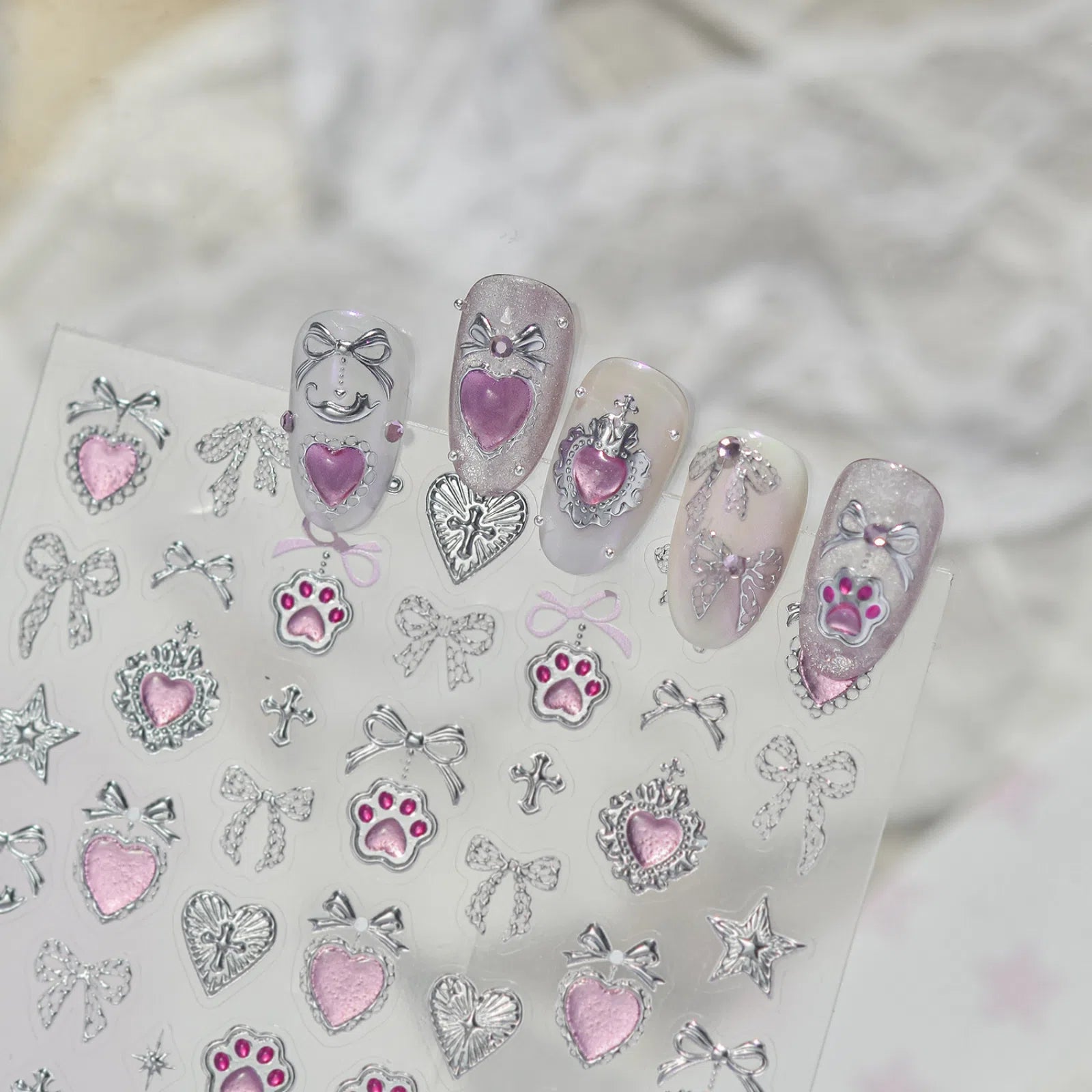 Cat Paw Bow Nail Stickers | Kawaii Nail Art Decals - image 3