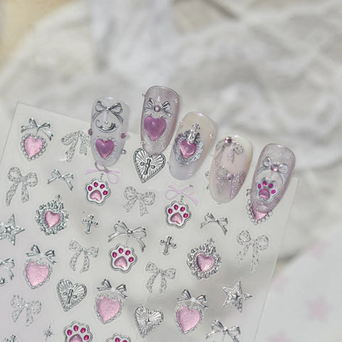 Cat Paw Bow Nail Stickers | Kawaii Nail Art Decals - image 3