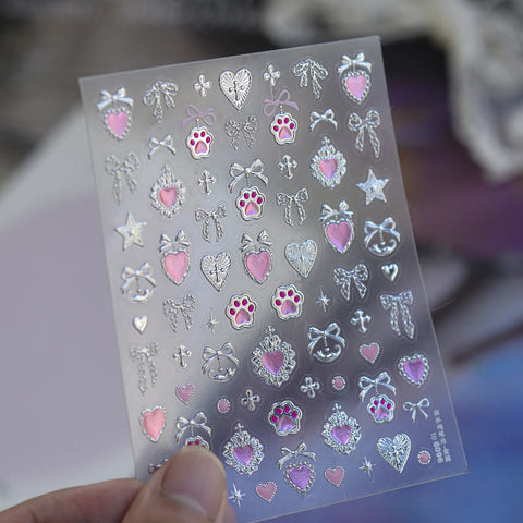 Cat Paw Bow Nail Stickers | Kawaii Nail Art Decals image