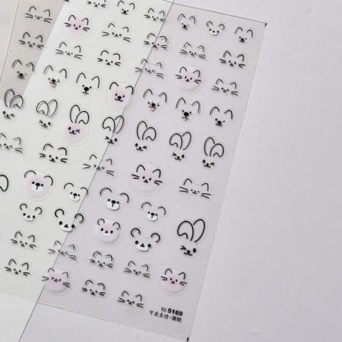Cute Cat Face Nail Stickers, Cute Animal Nail Stickers, Cat Nail Decals, Rabbit Face Nail Stickers, Cute Nail Art, to5169