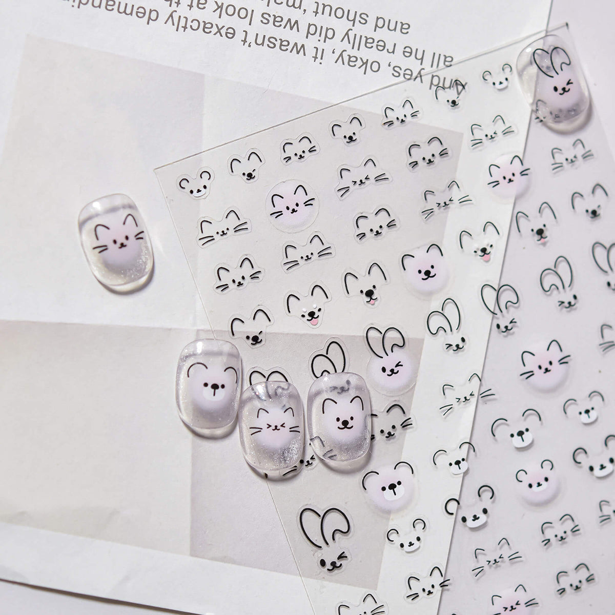 Cute Cat Face Nail Stickers, Cute Animal Nail Stickers, Cat Nail Decals, Rabbit Face Nail Stickers, Cute Nail Art, to5169