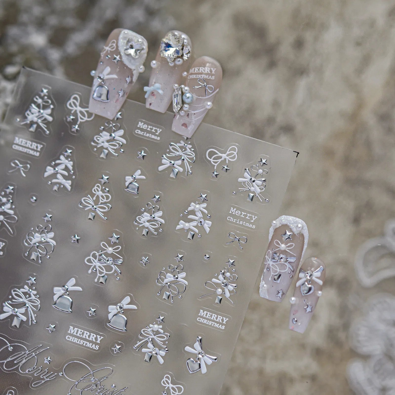 Christmas Bow Nail Stickers | Crystal Holiday Nail Art Decals - image 1