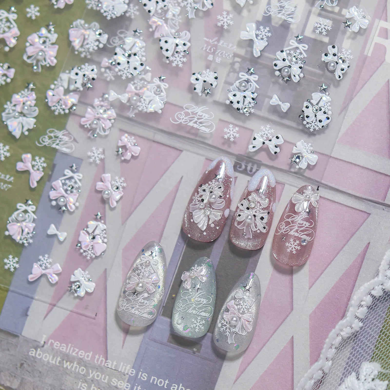 Christmas Bow Nail Stickers | Kawaii Winter Nail Art Decals - image 1