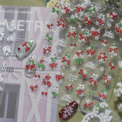 Christmas Bow Nail Stickers | Kawaii Winter Nail Art Decals - image 2