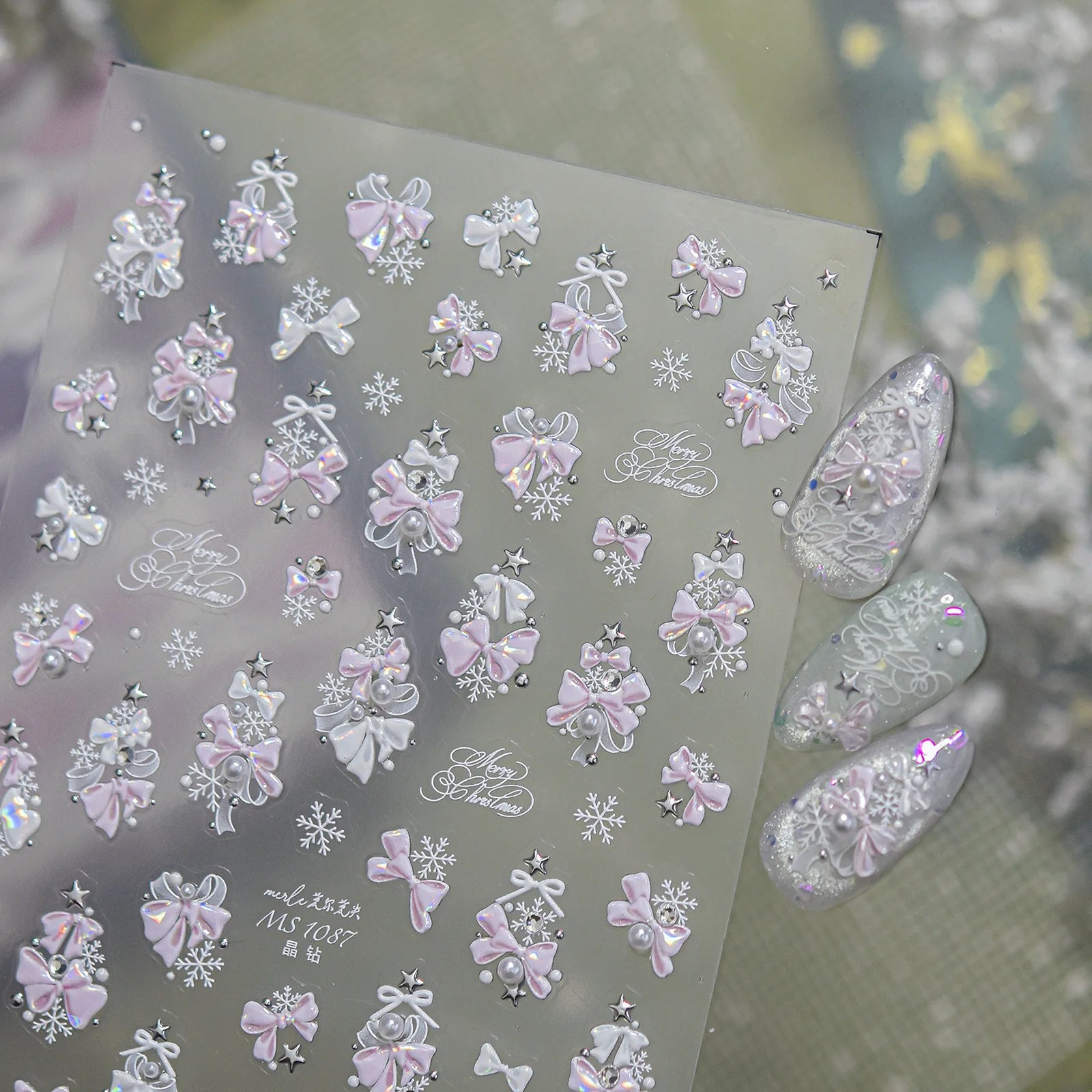 Christmas Bow Nail Stickers | Kawaii Winter Nail Art Decals - image 3