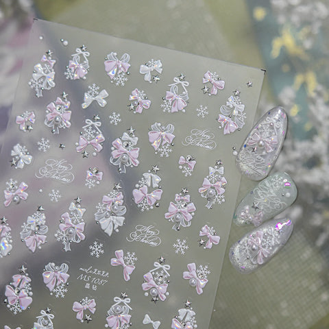 Christmas Bow Nail Stickers | Kawaii Winter Nail Art Decals - image 3
