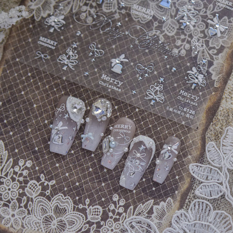 Christmas Bow Nail Stickers | Crystal Holiday Nail Art Decals - image 4