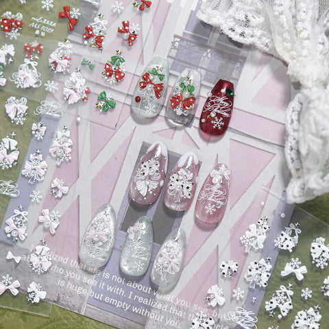 Christmas Bow Nail Stickers | Kawaii Winter Nail Art Decals - image 5