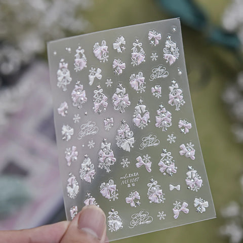 Christmas Bow Nail Stickers | Kawaii Winter Nail Art Decals image