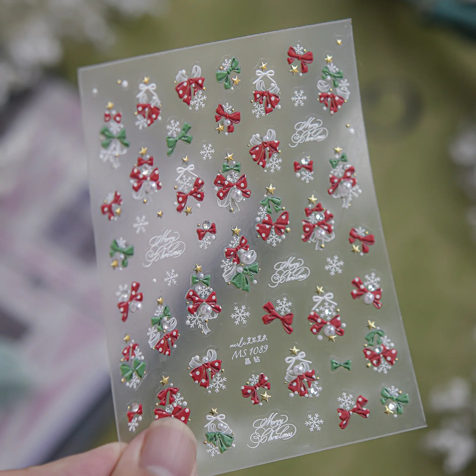 Christmas Bow Nail Stickers | Kawaii Winter Nail Art Decals image