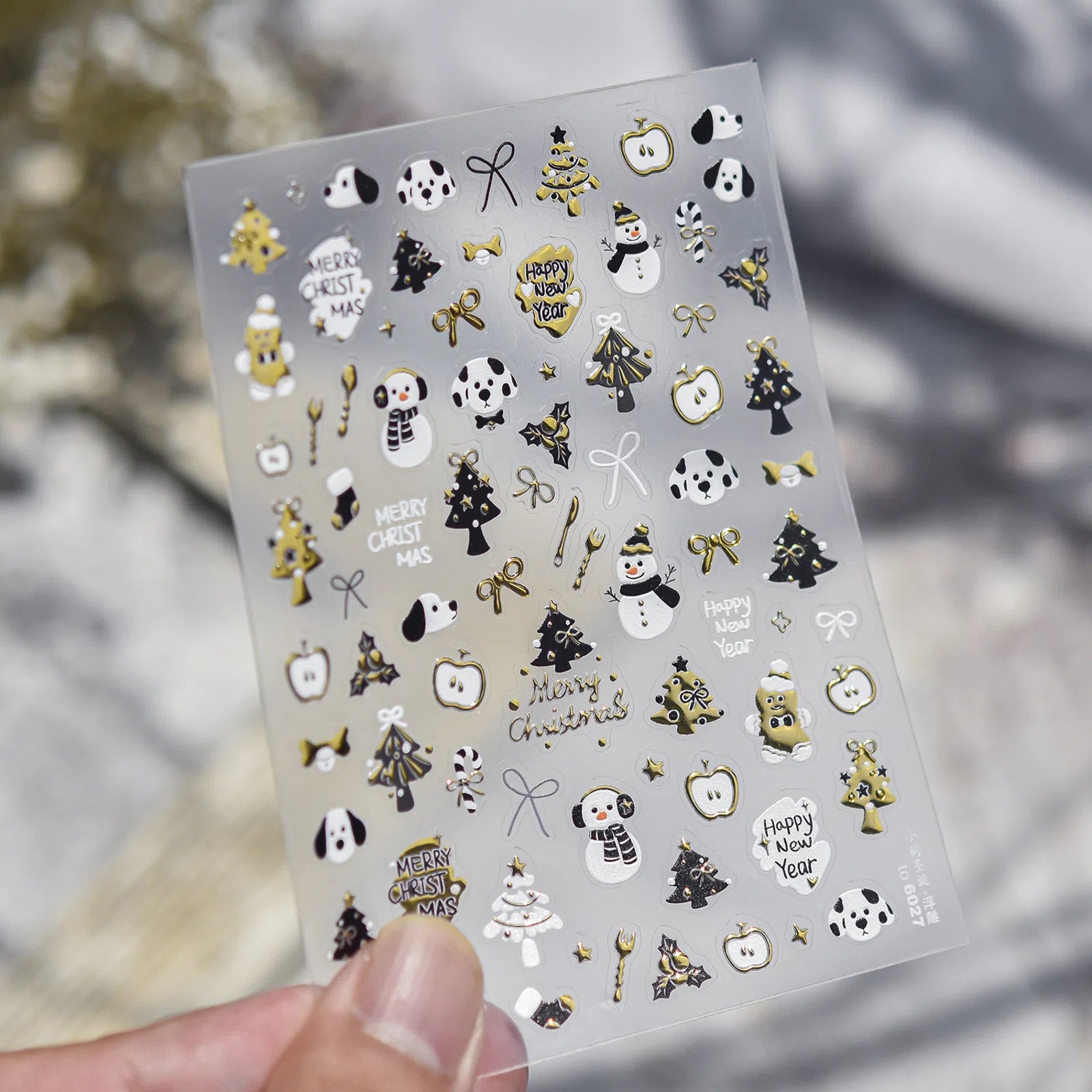 Christmas Dog Nail Stickers | Kawaii Holiday Nail Art Decals - to6027-gold variant image
