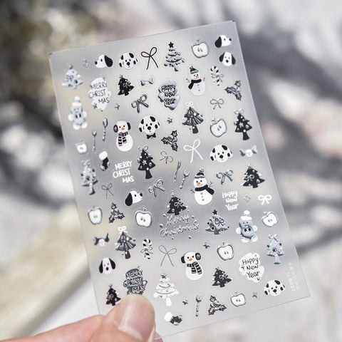 Christmas Dog Nail Stickers | Kawaii Holiday Nail Art Decals - to6027-silver variant image