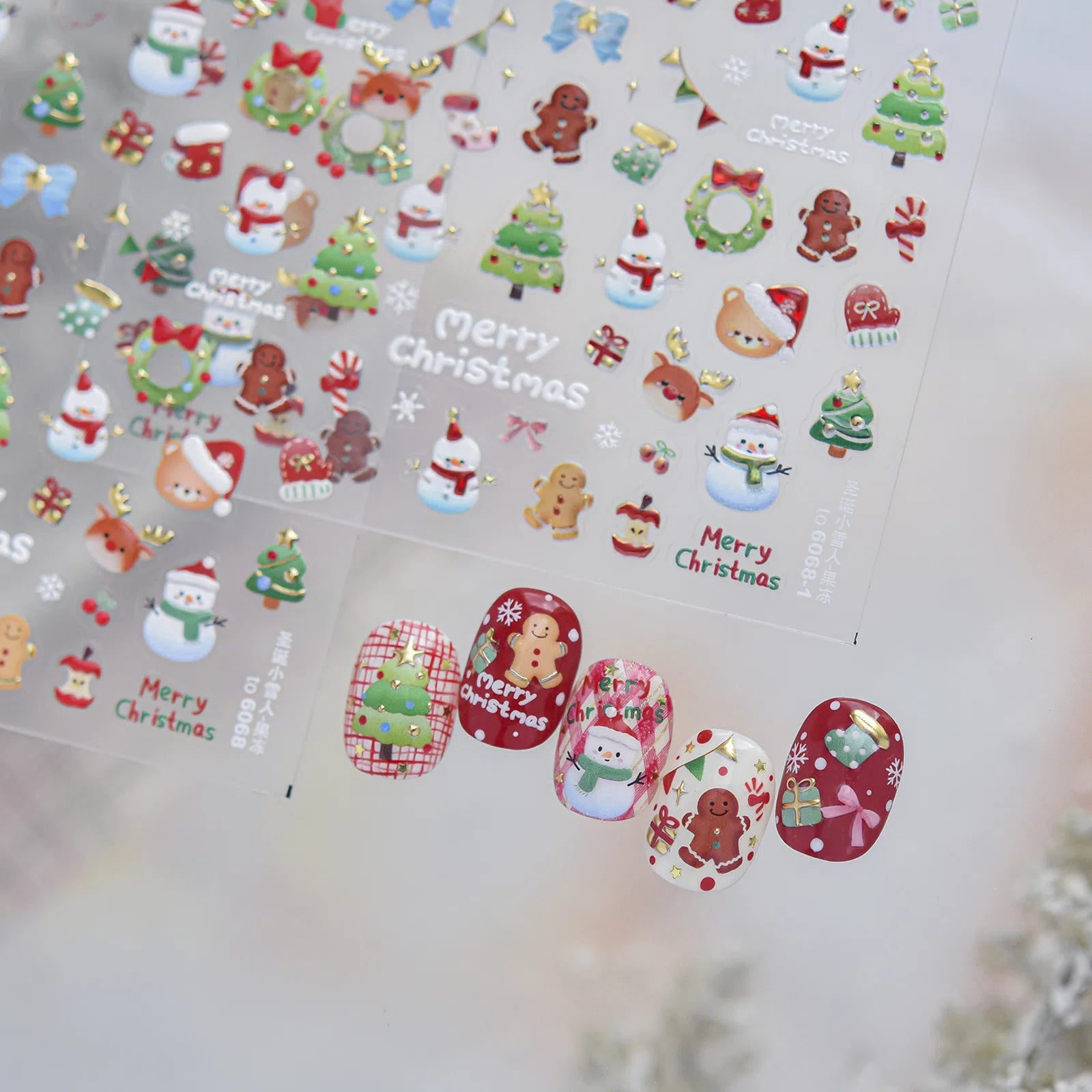 Christmas Snowman Nail Stickers | Kawaii Winter Nail Art Decals - image 1