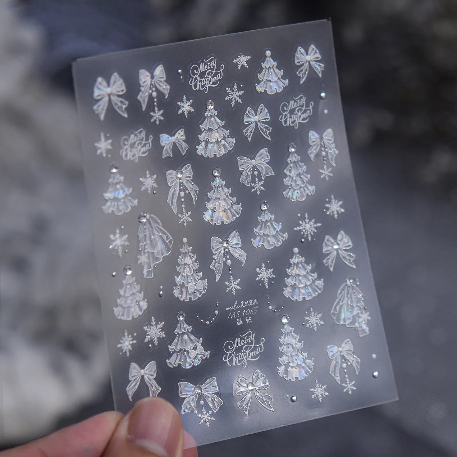 Christmas Tree Bow Nail Stickers | Holiday Nail Art Decals image