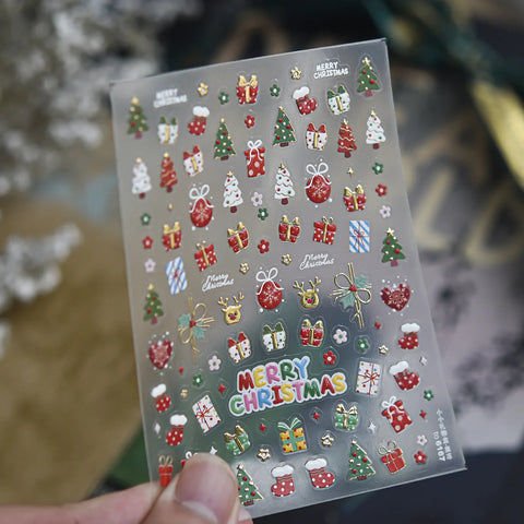 Christmas Tree Reindeer Nail Stickers | Jelly Holiday Nail Art Decals image