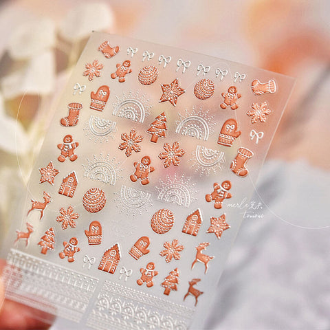 Gingbread Man Nail Stickers, Christmas Nail Stickers, Ginger Man Nail Decals, Christmas Manicure, Embossed Nail Stickers, Nail Art, DIY Nails