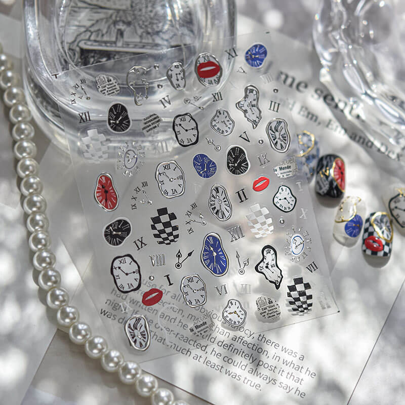 Warped Clock Nail Stickers, Clock Nail Decals, Gold And Silver Nail Stickers, to5208