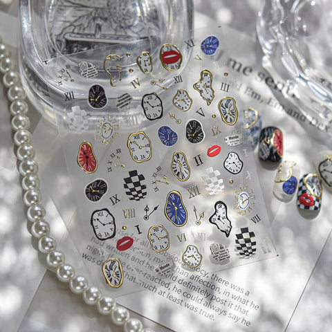 Warped Clock Nail Stickers, Clock Nail Decals, Gold And Silver Nail Stickers, to5208